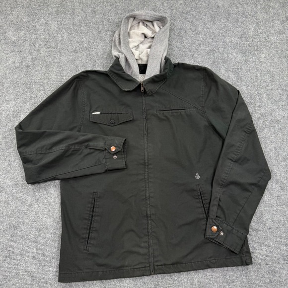 Volcom Mens Black Zip Up Hooded Jacket Workwear Utility Style Size XL - Picture 2 of 8